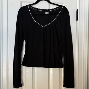 Free People Black V-Neck Women's Top